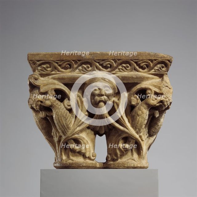Double Capital with Masks and Birds, French, ca. 1140-60. Creator: Unknown.