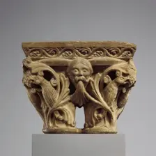 Double Capital with Masks and Birds, French, ca. 1140-60. Creator: Unknown
