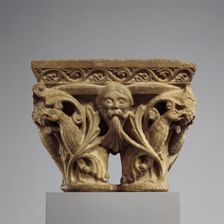 Double Capital with Masks and Birds, French, ca. 1140-60. Creator: Unknown