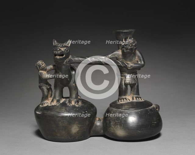 Double-chambered Vessel with Figures and Camelid, 1470-1532. Creator: Unknown.