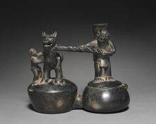 Double-chambered Vessel with Figures and Camelid, 1470-1532. Creator: Unknown