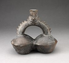 Double-Chambered Vessel with Serrated Stirrup Spout in Form of Human Head, A.D. 1200/1450. Creator: Unknown