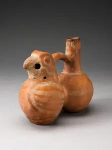 Double-Chambered Handle Spout Vessel with Parrot, 100 B.C./A.D. 500. Creator: Unknown