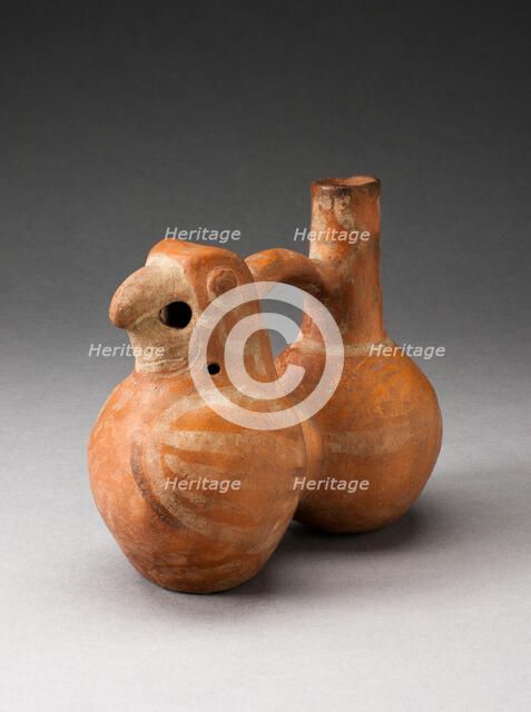 Double-Chambered Handle Spout Vessel with Parrot, 100 B.C./A.D. 500. Creator: Unknown.