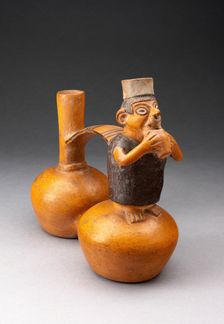 Double-Chambered Jar Depicting a Figure Holding a Cup or Flute, A.D. 500/800. Creator: Unknown