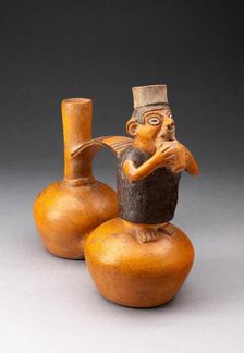 Double-Chambered Jar Depicting a Figure Holding a Cup or Flute, A.D. 500/800. Creator: Unknown