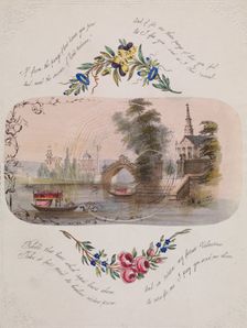 Double cobweb valentine with Venetian scene, 1830-50. Creator: Anon
