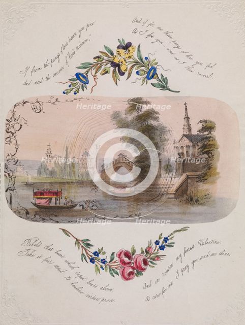 Double cobweb valentine with Venetian scene, 1830-50. Creator: Anon.