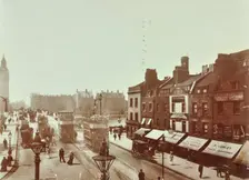 Double-decker electric trams on Westminster Bridge, London, 1906