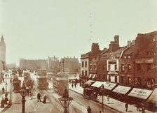 Double-decker electric trams on Westminster Bridge, London, 1906