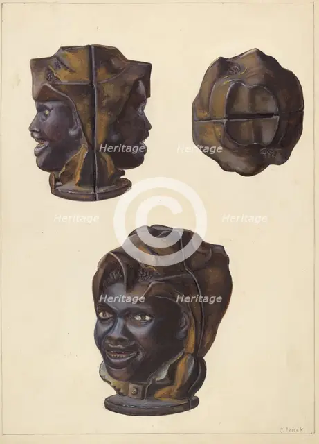 Double Faced Negro Head Bank, c. 1938. Creator: Clementine Fossek.