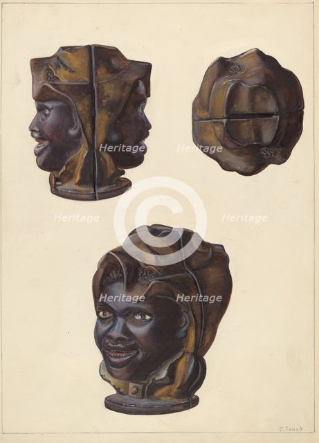 Double Faced Negro Head Bank, c. 1938. Creator: Clementine Fossek.