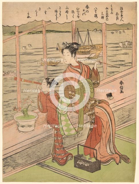 Double-Flowered Cherry: Motoura of the Minami Yamasakiya (Minami Yamasakiya uchi, ..., c. 1768/1769. Creator: Suzuki Harunobu.