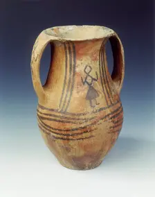 Double-handled beaker with dancing figures, Xindian culture, China, c2000-c1500 BC. Creator: Unknown