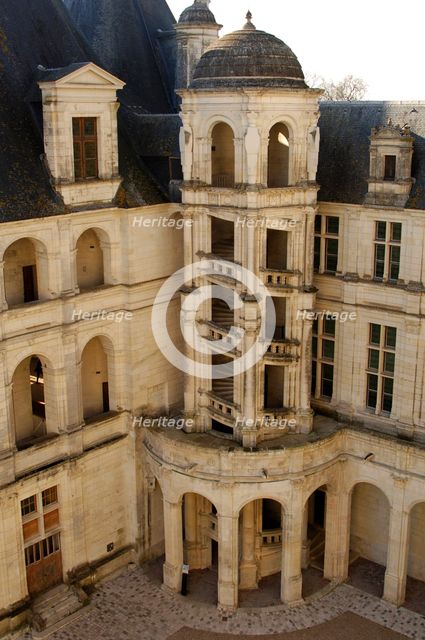 Double-helix staircase, Castle of Chambord, Loire Valley, France, 16th century (2019).  Creator: Unknown.