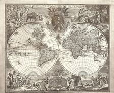 Double hemisphere map of the World, 1713. Artist: Kiprianov, Vasily Anufrievich (1669-after 1723)