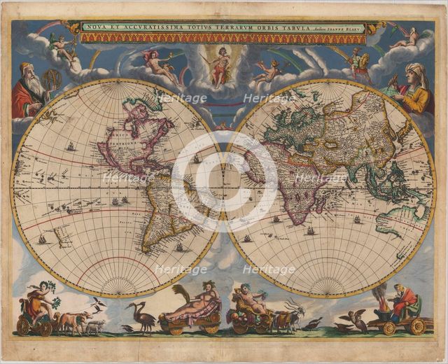 Double hemisphere map of the World. Artist: Blaeu, Joan (1596-1673)