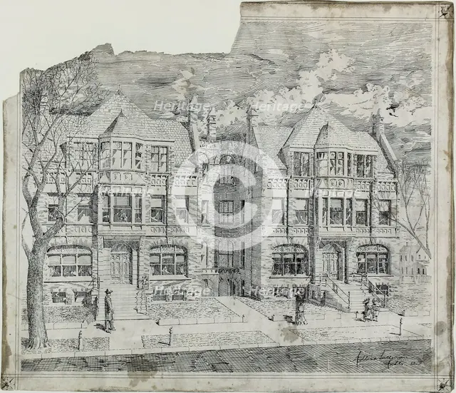 Double House for Mr. Straus, Perspective View, 1883. Creators: Adler & Sullivan, Louis Sullivan, Dankmar Adler.