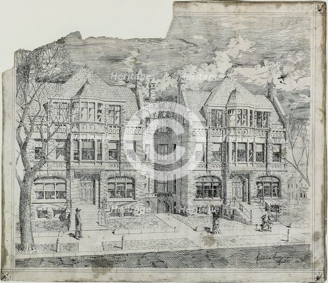 Double House for Mr. Straus, Perspective View, 1883. Creators: Adler & Sullivan, Louis Sullivan, Dankmar Adler.