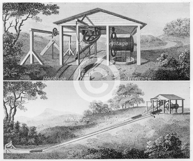 Double inclined plane for moving tub boats from one level to another on a canal, 1796. Artist: Unknown