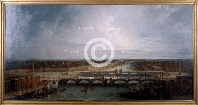 Double London Bridge proposed for London, 1800.  Artist: George Dance