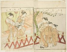 Double-page Illustration from Vol. 2 of "Picture Book of Spring Brocades...", 1771. Creator: Suzuki Harunobu