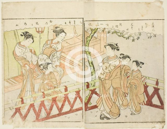 Double-page Illustration from Vol. 2 of "Picture Book of Spring Brocades...", 1771. Creator: Suzuki Harunobu.