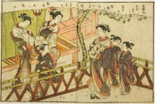 Double-page Illustration from Vol. 2 of "Picture Book of Spring Brocades...", 1771. Creator: Suzuki Harunobu