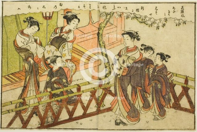 Double-page Illustration from Vol. 2 of "Picture Book of Spring Brocades...", 1771. Creator: Suzuki Harunobu.