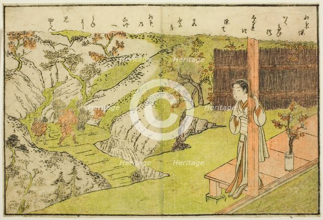 Double-page Illustration from Vol. 2 of "Picture Book of Spring Brocades...", 1771. Creator: Suzuki Harunobu.