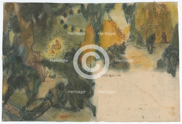 Double-page illustration to a fairy tale, 1940-1944. Creator: Ján Novák.