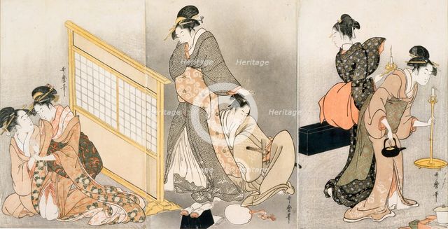 Double pillow. Triptych, ca 1794. Artist: Utamaro, Kitagawa (1753-1806)