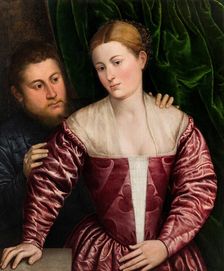 Double Portrait of a Venetian Woman and her Cavalier, c. 1560. Creator: Bordone, Paris (1500-1571)