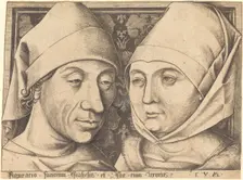 Double Portrait of Israhel van Meckenem and His Wife Ida, c. 1490. Creator: Israhel van Meckenem