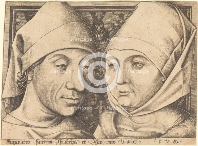 Double Portrait of Israhel van Meckenem and His Wife Ida, c. 1490. Creator: Israhel van Meckenem.