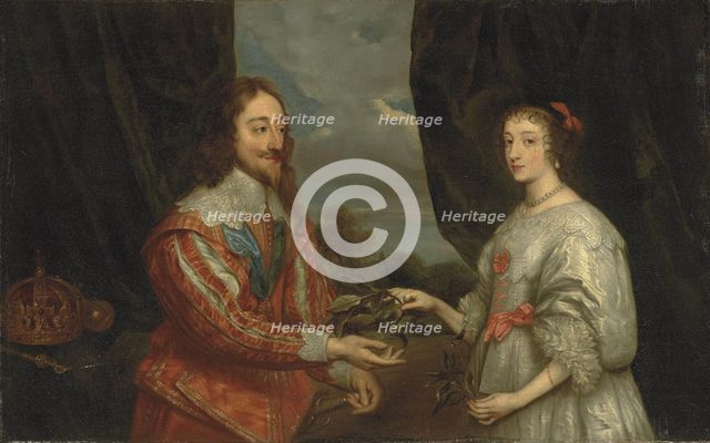Double portrait of King Charles I and Queen Henrietta Maria. Artist: Dyck, Sir Anthony van, (Studio of)  