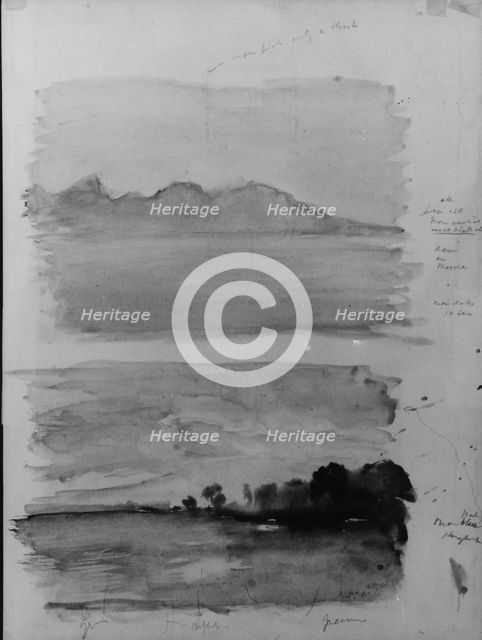 Double Study of Dawn, Moorea Seen across the Water, Tahiti, 1891. Creator: John La Farge.