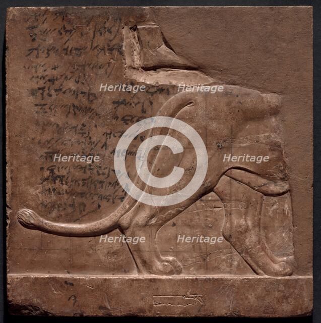 Double-sided Relief Plaque Depicting a Lion and Birds, Egypt, Ptolemaic Period or earlier (abt 305.. Creator: Unknown.