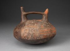 Double Spout and Bridge Vessel Depicting Incised and Painted Abstract Feline Face, 650/150 B.C. Creator: Unknown