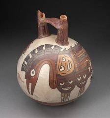 Double Spout Bridge Vessel Depicting Long-Necked, Crested Bird with..., 180 BC/AD 500. Creator: Unknown