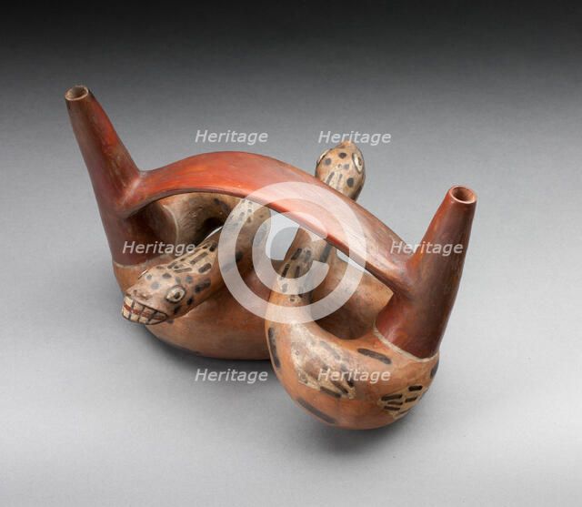 Double-Spout Bridge Vessel in the form of a Double-Headed Serpent, A.D. 600/1000. Creator: Unknown.