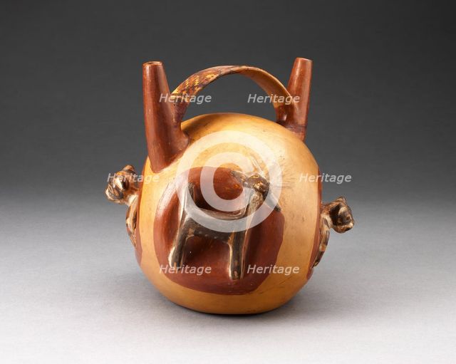 Double Spout Bridge Vessel with Molded Animals Emerging from Sides, A.D. 500/800. Creator: Unknown.