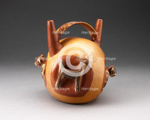 Double Spout Bridge Vessel with Molded Animals Emerging from Sides, A.D. 500/800. Creator: Unknown.