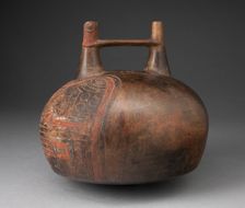 Double Spout Vessel with Incised and Painted Abstract Feline Head, 650/150 B.C. Creator: Unknown