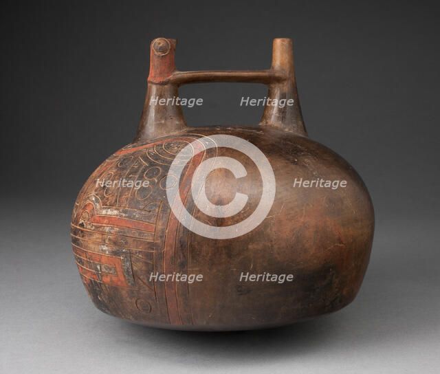 Double Spout Vessel with Incised and Painted Abstract Feline Head, 650/150 B.C. Creator: Unknown.