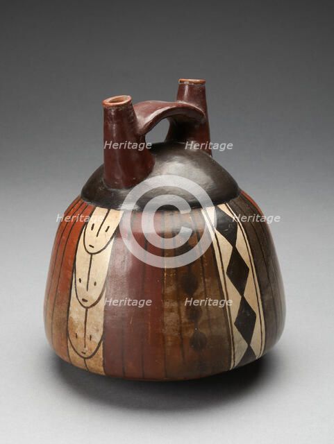 Double Spout Vessel with Vertical Bands of Geometric Motifs, 180 B.C./A.D. 500. Creator: Unknown.