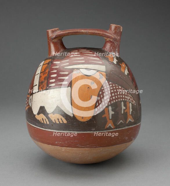 Double Spout Vessel Depicing an Abstract Bird with Fish, 180 B.C./A.D. 500. Creator: Unknown.
