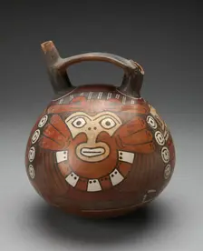 Double Spout Vessel Depicting Costumed Figure Wearing Feline Mask, 180 B.C./A.D. 500. Creator: Unknown