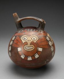 Double Spout Vessel Depicting Costumed Figure Wearing Feline Mask, 180 B.C./A.D. 500. Creator: Unknown