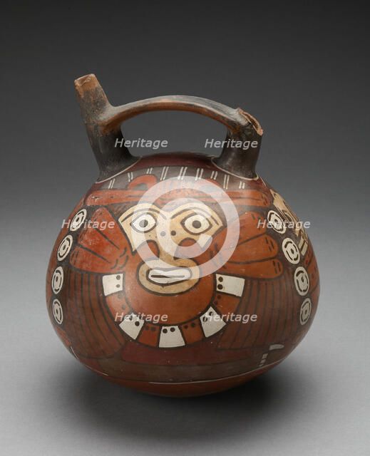 Double Spout Vessel Depicting Costumed Figure Wearing Feline Mask, 180 B.C./A.D. 500. Creator: Unknown.